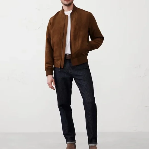 Banana Republic Vegan Suede Bomber Jacket. Size Large. EUC. BROWN - Picture 7 of 7